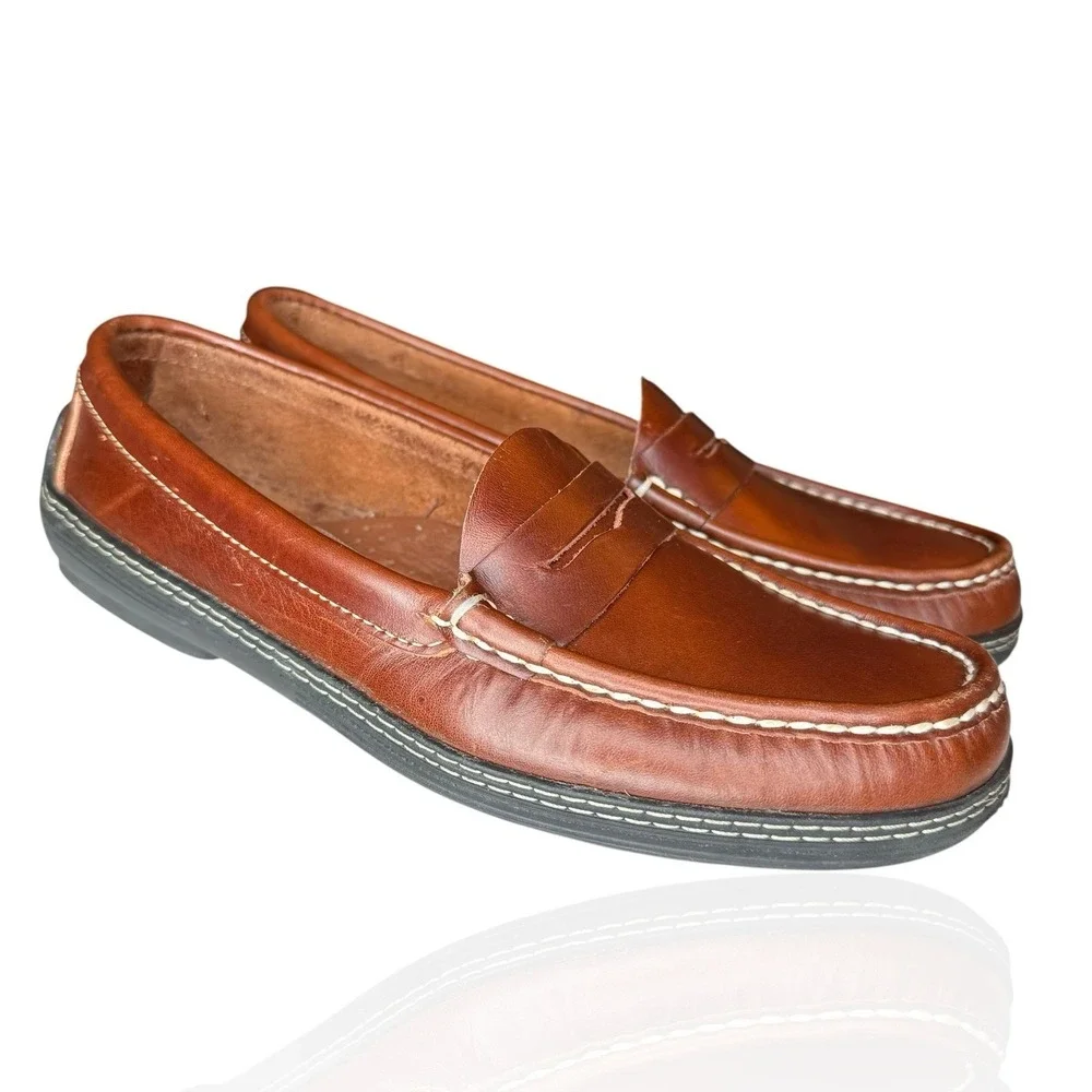 Handsewn Company Men's 8.5 Brown Leather Dress Penny Loafers‎ Drivers Moc Toe
